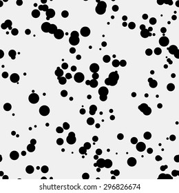 White abstract background with seamless random black circles, dots, film grain, noise, dotwork, grunge texture for design concepts, banners, posters, web, presentations and prints. Vector illustration