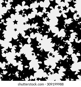 White abstract background with seamless random black stars for design concepts, posters, banners, web, presentations and prints. Vector illustration.