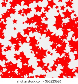 White abstract background with seamless random red stars for design concepts, posters, banners, web, presentations and prints. Vector illustration.