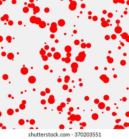 White abstract background with seamless random red circles, dots, film grain, noise, dotwork, grunge texture for design concepts, banners, posters, web, presentations, prints. Vector illustration.