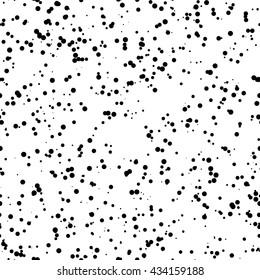 White abstract background with seamless random black circles, dots, film grain, noise, dotwork, grunge texture for design concepts, banners, posters, web, presentations and prints. Vector illustration