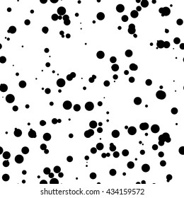 White abstract background with seamless random black circles, dots, film grain, noise, dotwork, grunge texture for design concepts, banners, posters, web, presentations and prints. Vector illustration