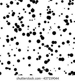 White abstract background with seamless random black circles, dots, film grain, noise, dotwork, grunge texture for design concepts, banners, posters, web, presentations and prints. Vector illustration