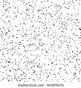 White abstract background with seamless random black circles, dots, film grain, noise, dotwork, grunge texture for design concepts, wallpapers, posters, web, presentations, prints. Vector illustration