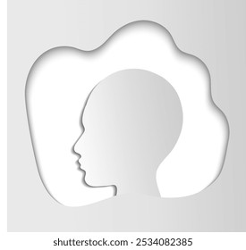 White abstract background with silhouette of human head. Vector art illustration