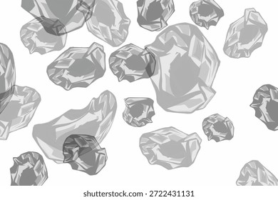 Fondo abstracto blanco con siluetas de un montón de rocas que caen