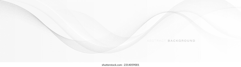White abstract background with smooth gray wave lines. Modern soft curve shape design element. Suit for cover, poster, banner, brochure, presentation, header, website. Vector illustration