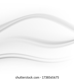 White abstract background with smooth soft waves texture. Rippled wavy milk. Beautiful background. Realistic design. Shiny silk fabric.