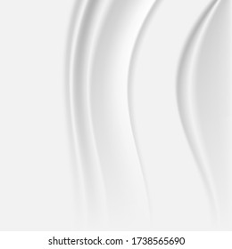 White abstract background with smooth soft waves texture. Rippled wavy milk. Beautiful background. Realistic design. Shiny silk fabric.