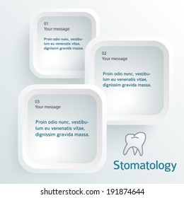 White abstract background in style info-graphics medical  - concept dental care or stomatology technology. Vector Illustration EPS 10, Graphic Design elements rounded squares with icon teeth