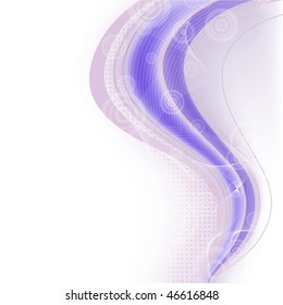 white abstract background with wavy blue lines and circles