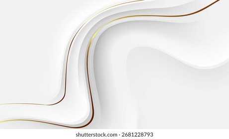 white abstract background with wavy golden lines. great for poster, banner and luxury project design.