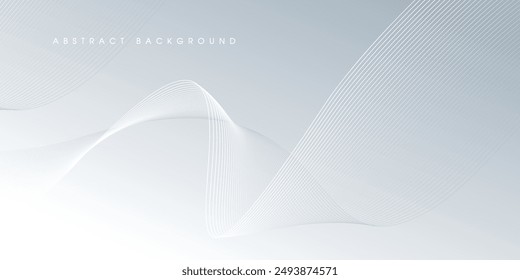 White abstract background with wavy lines. Digital future technology concept in the silver theme color.