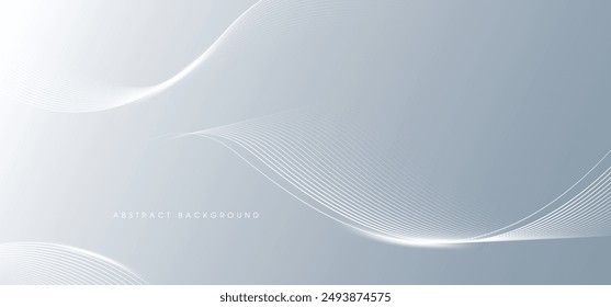 White abstract background with wavy lines. Digital future technology concept in the silver theme color.