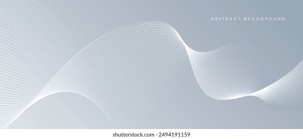 White abstract background with wavy lines. Digital future technology concept in the silver theme color.