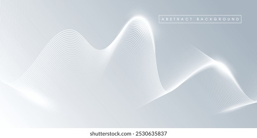 White abstract background with wavy lines. Digital future technology concept in the silver theme color.