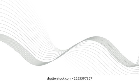 White abstract background with wavy lines. Digital future technology concept in the silver theme color.