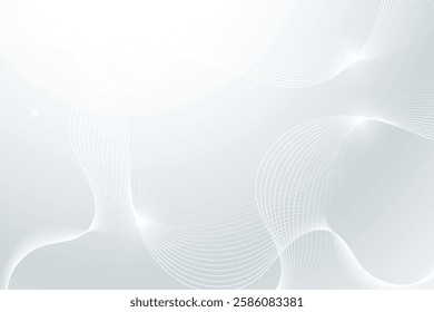 White abstract background with wavy lines. Digital future technology concept in the silver theme color.