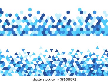 White abstract banners set with blue figures. Vector illustration.