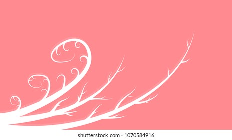 White abstract beautiful branches, stems, lines with shadows on a pink background and place for copy space, vector illustration