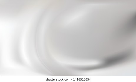 White abstract blurred background with effect of smooth flowing silver silk or satin, vector illustration. Realistic folds of luxurious fabric, template for cosmetic or festive Christmas banner