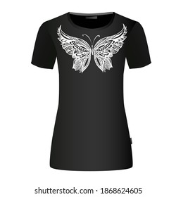 white abstract butterflies. T-shirt print. Vector illustration