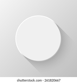 White abstract circle badge, blank button template with flat designed shadow and light background for user interfaces, UI, applications and apps. Vector illustration.