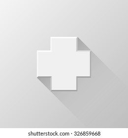 White abstract cross badge, blank button template flat designed shadow and light background for web user interfaces, UI, applications and apps. Vector illustration.