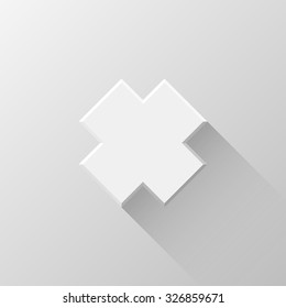 White abstract cross badge, blank button template flat designed shadow and light background for web user interfaces, UI, applications and apps. Vector illustration.