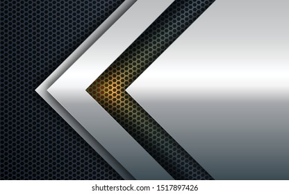 White abstract dimension on black texture background. Realistic overlap layers texture with gold lights element decoration.