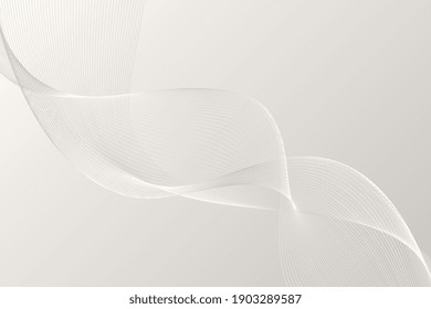 White abstract elegant wavy background in trendy minimalist style. Neutral modern gradient backdrop with silver gentle lines. Metallic decorative textures with the dynamic futuristic smooth wavy flow.