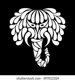 white abstract elephant head pattern on black background.vector illustration