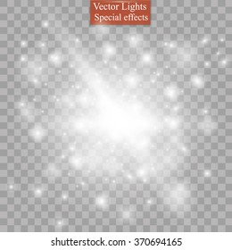 White abstract explosive with spark. Glow star burst light effect. 