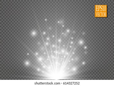 White abstract explosive with spark. Glow star burst light effect. Sparkles light vector transparent background. Christmas flash Concept.
