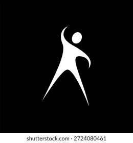 White abstract figure dancing with raised arm against black background