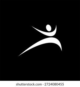 White abstract figure on black background, dynamic movement and fluid shapes.