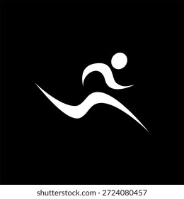 White abstract figure running on black background, dynamic movement illustration.