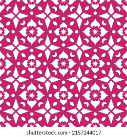 Weißes abstraktes Blumendesign, nahtloses Muster mit violettem Hintergrund.