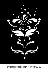 white abstract flower  on black background with drops of water