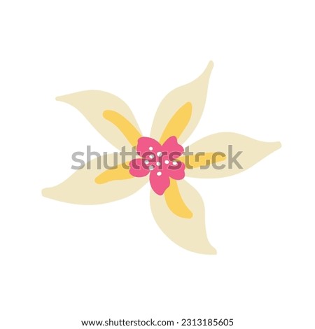 White abstract flower vector clipart. Hand-drawn summer trendy tropical flower illustration