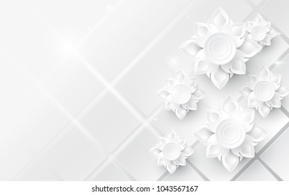 White abstract flowers asian pattern background