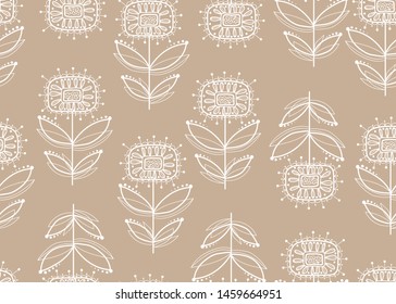 White abstract flowers, hand drawing, sketch. Seamless pattern
