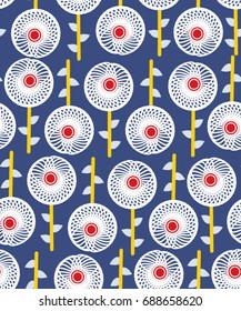 White abstract flowers on a navy blue background 