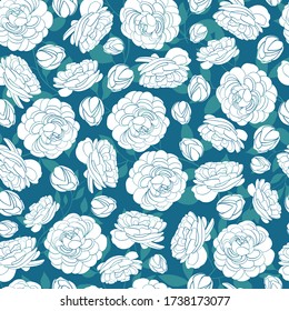 White abstract flowers on a seamless pattern.  Floral background