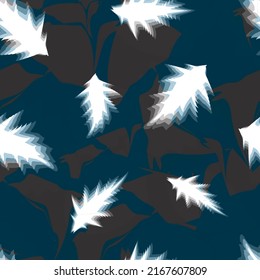 diseño de vectores de follaje abstracto blanco con fondo azul y gris sin inconvenientes. las hojas tropicales no tienen fondo. textura de impresión de moda. vector de diseño plano. Tropos exóticos