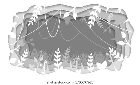 White Abstract Forest Paper Cut Grass Nature Background Leaves Vector Environment Design