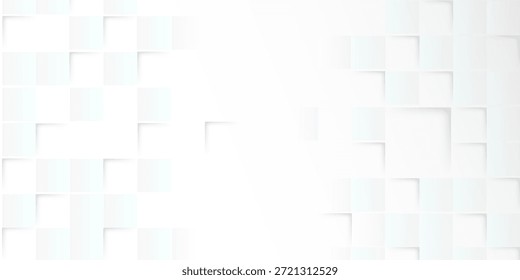 Weißer abstrakter geometrischer Hintergrund mit geschichteten quadratischen Formen und weichen Schatten, modernes und sauberes Design, für Technologie, Business und minimalistische Präsentationen.