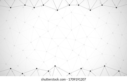 White abstract geometric background. Light technology background. Polygonal triangles backdrop. Wireframe network pattern. Connected black dots web banner template. Triangular grid line design