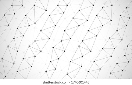White abstract geometric background. Light technology background. Polygonal triangles backdrop. Wireframe network pattern. Connected black dots web banner template. Triangular grid line design