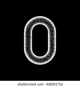 White abstract geometric shape, badge with film grain, noise, dotwork, grunge texture and black background for logo, design concepts, posters, banners, web and prints. Vector illustration.